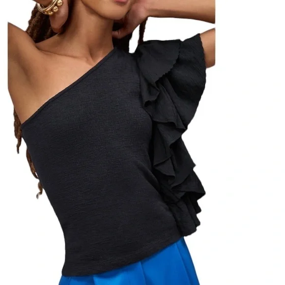 Anthropologie Ruffled One-Shoulder Top XL - Picture 3 of 4